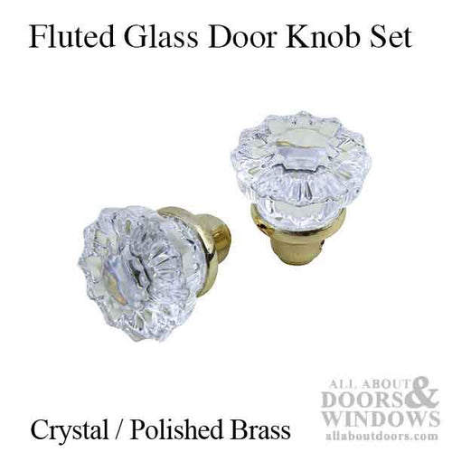 Glass Knob Set, Fluted, and 1/4 inch Square Spindle - Plated Brass - Glass Knob Set, Fluted, and 1/4 inch Square Spindle - Plated Brass