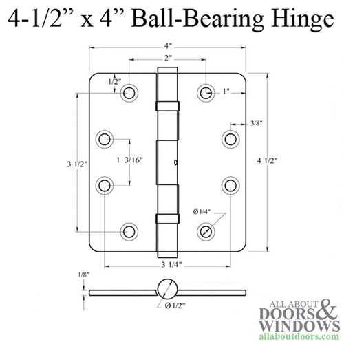 4.5 x 4 x 1/4 Radius Corner, Ball-Bearing Template Steel Hinge - 4.5 x 4 x 1/4 Radius Corner, Ball-Bearing Template Steel Hinge