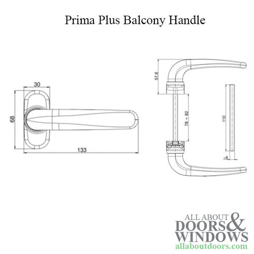 Giesse Prima Plus Balcony Handles, Interior / Exterior, Non Locking - Giesse Prima Plus Balcony Handles, Interior / Exterior, Non Locking