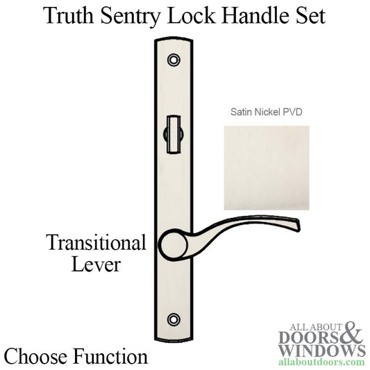 Truth Sentry Lock Handle Set, Transitional, Decorative finishes over Brass- PVD Nickel