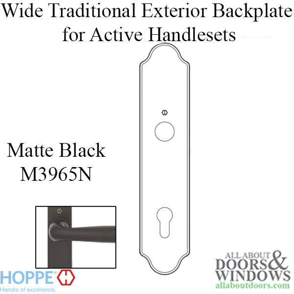 HOPPE Wide Traditional Exterior Backplate M3965N for Active Handlesets - Matte Black - Blemished - HOPPE Wide Traditional Exterior Backplate M3965N for Active Handlesets - Matte Black - Blemished