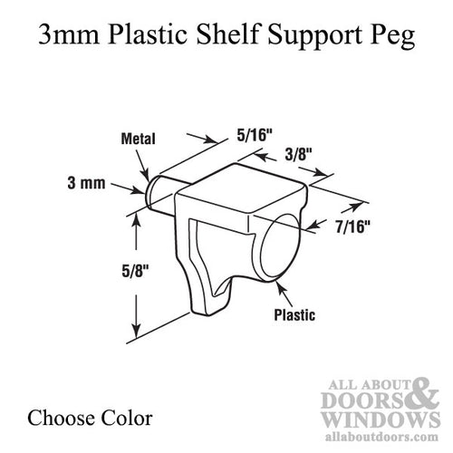 3mm Plastic  Shelf Support Peg - Choose Color - 3mm Plastic  Shelf Support Peg - Choose Color