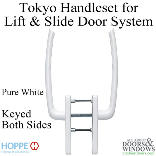 Tokyo Handleset for Active Lift and Slide Door System, Keyed Both Sides - Pure White