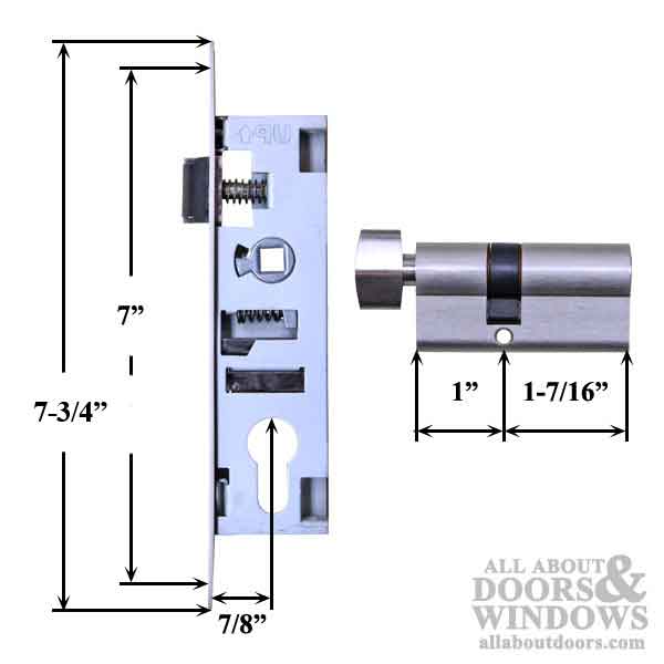 Euro Mortise Lock, Off Center Cylinder, 7/8 inch Backset - Choose Color - Euro Mortise Lock, Off Center Cylinder, 7/8 inch Backset - Choose Color