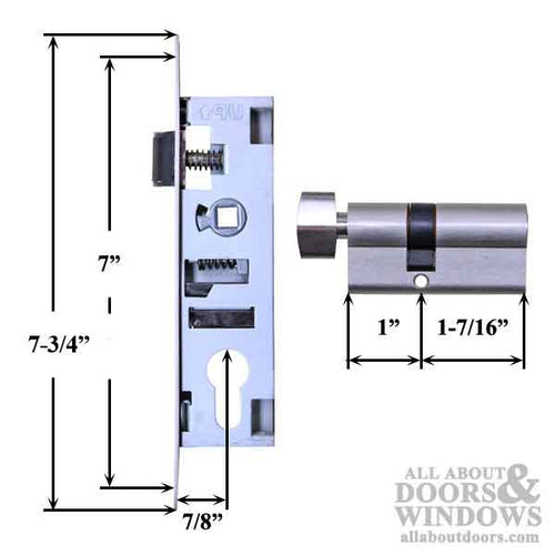 Euro Mortise Lock, Off Center Cylinder, 7/8 inch Backset - Choose Color - Euro Mortise Lock, Off Center Cylinder, 7/8 inch Backset - Choose Color