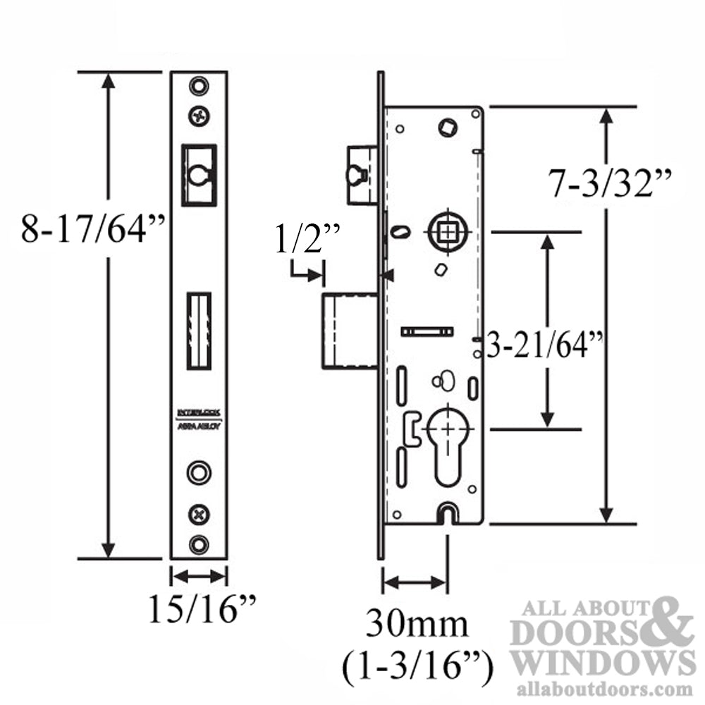 Interlock Optimum 30/85mm Lock Body, 2-Point - Stainless Steel - Interlock Optimum 30/85mm Lock Body, 2-Point - Stainless Steel