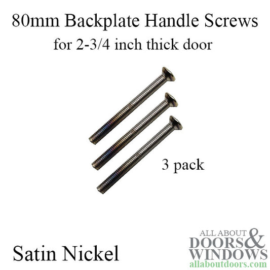 80mm Hoppe Handle Screws, 3 pack - For 2 3/4 inch door - Satin Nickel