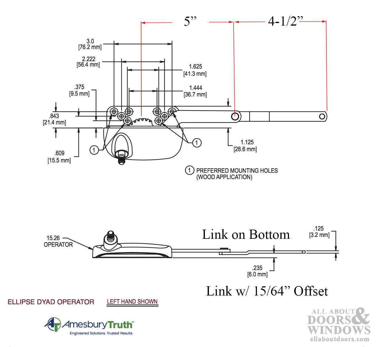 Truth Ellipse Split Arm Casement Operator, 1/4