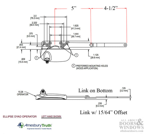 Truth Ellipse Split Arm Casement Operator, 1/4