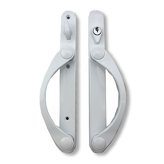 Keyed Titan Handle Set for Active Sliding Door 3-15/16" Screw Hole Center White Finish