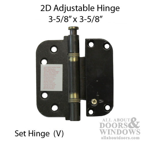 2D Adjustable Set Hinge (V) 3-5/8 x 3-5/8, Inswing Doors - Brown / Antique Brass - 2D Adjustable Set Hinge (V) 3-5/8 x 3-5/8, Inswing Doors - Brown / Antique Brass