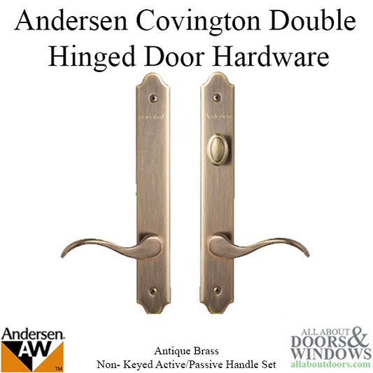 Hardware Kit, Double Door, Covington, Active / Passive - Antique Brass