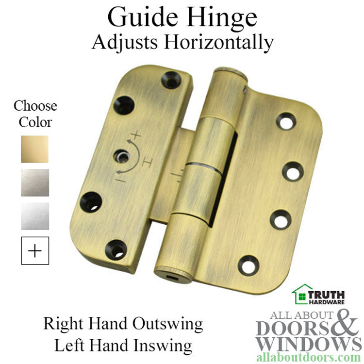Truth Sentry Hinged Door Adjustable Guide Hinge, Right Hand Outswing / Left Hand Inswing, 4 x 4 inches, Choose Color - Truth Sentry Hinged Door Adjustable Guide Hinge, Right Hand Outswing / Left Hand Inswing, 4 x 4 inches, Choose Color