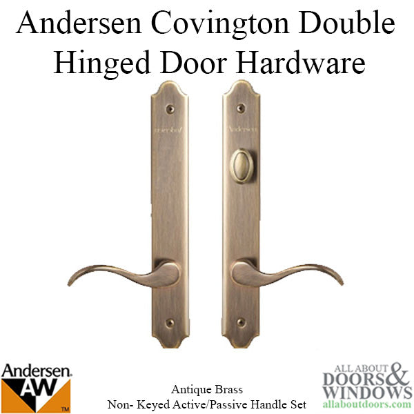 Hardware Kit, Double Door, Covington, Active / Passive - Antique Brass - Hardware Kit, Double Door, Covington, Active / Passive - Antique Brass