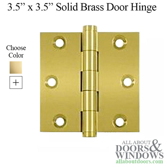 Door Hinge 3.5 x 3.5 inch, Square Radius Corners, Standard, Solid Brass