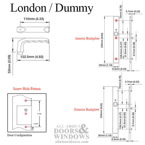 HOPPE Multipoint Lock Handleset, 113/ 2246, London, Aluminum, Fixed Dummy - Silver (F1) - HOPPE Multipoint Lock Handleset, 113/ 2246, London, Aluminum, Fixed Dummy - Silver (F1)