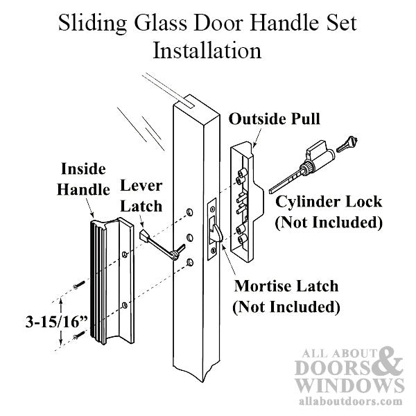 Non-Handed Mortise Mount Aluminum Handle Set for Sliding Glass Door - White - Non-Handed Mortise Mount Aluminum Handle Set for Sliding Glass Door - White