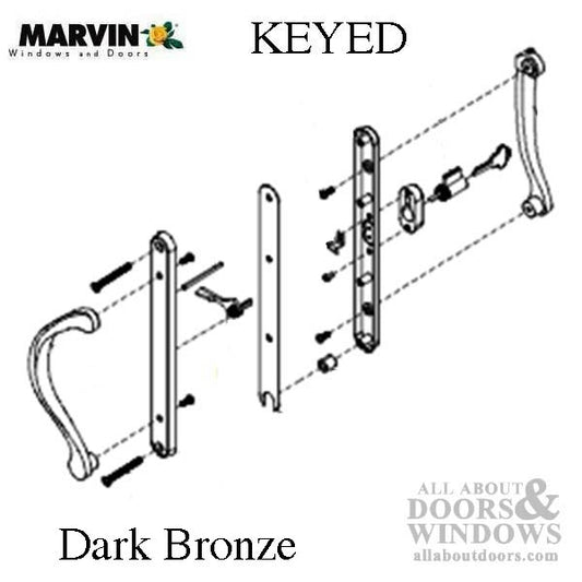 Marvin Active Keyed, Narrow Sliding Door Handle, Center Thumb - Dark Bronze