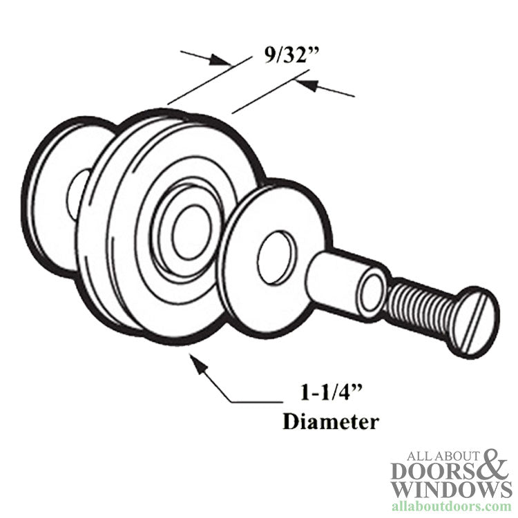 Bottom Mount Roller Assembly with 1-1/4 Inch Nylon Wheel for Sliding Screen Door - Bottom Mount Roller Assembly with 1-1/4 Inch Nylon Wheel for Sliding Screen Door