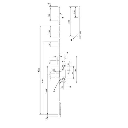 Cremona 35/92 Active Shootbolt, 3 Point lock - Stainless Steel - Cremona 35/92 Active Shootbolt, 3 Point lock - Stainless Steel