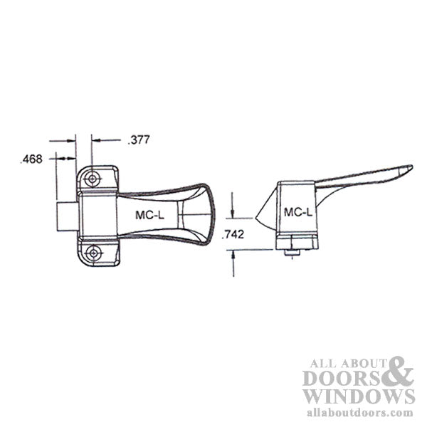 Inside Storm Door Handle, MC-L  5/32 Dia. hole - White - Inside Storm Door Handle, MC-L  5/32 Dia. hole - White