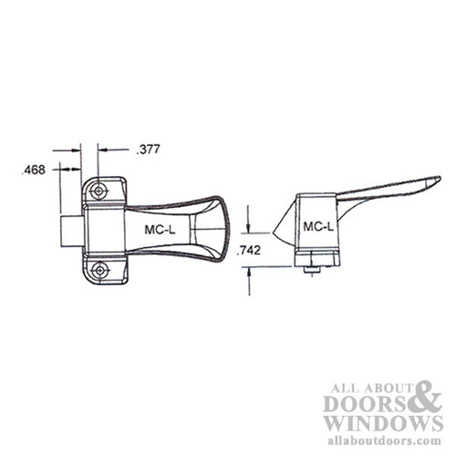 Inside Storm Door Handle, MC-L  5/32 Dia. hole - White - Inside Storm Door Handle, MC-L  5/32 Dia. hole - White