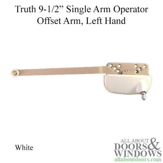 Truth Ellipse 9-1/2 Single Arm Operator, Offset Arm - White, Left Hand