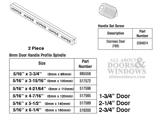 Hoppe Spindle Pair For HL S9000 Handles 160mm Spindle For 2.75 Inch Doors - Hoppe Spindle Pair For HL S9000 Handles 160mm Spindle For 2.75 Inch Doors