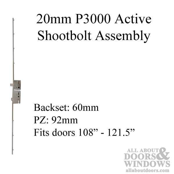 20mm P3000 Active 60/92 Shootbolt Assembly, Doors 108 - 121.5 - 20mm P3000 Active 60/92 Shootbolt Assembly, Doors 108 - 121.5