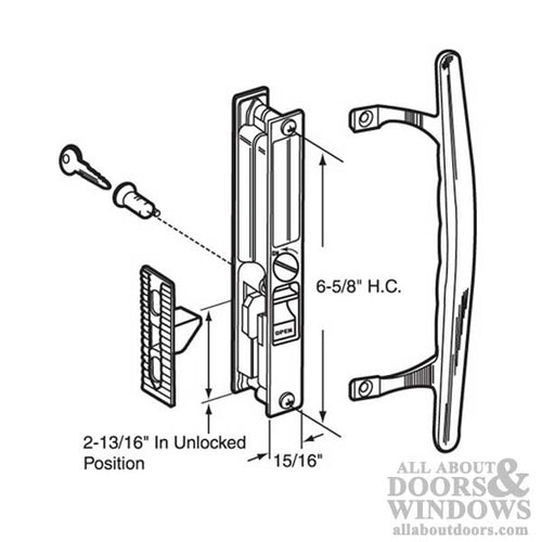 Sliding Patio Door Handle Set, Keyed, Mid-Body Hook, Flush Mount - Sliding Patio Door Handle Set, Keyed, Mid-Body Hook, Flush Mount