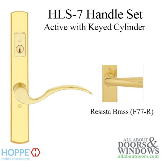 HOPPE HLS7 Handle Set with Munchen Lever Keyed Active Resista Polished Brass