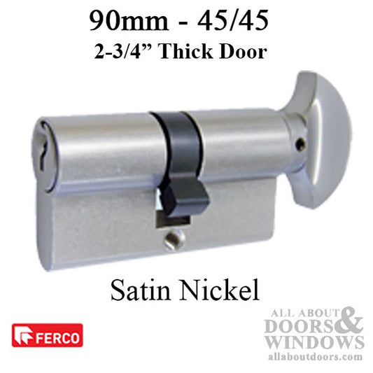 Ferco 45/45 Key/TT  90mm Euro profile cylinder - Satin Nickel