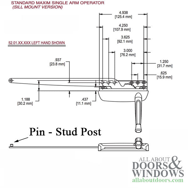 Truth Maxim 52.01 Single Straight arm casement operator, Left Hand - Truth Maxim 52.01 Single Straight arm casement operator, Left Hand