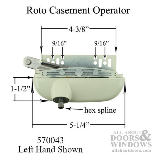 BLEMISHED Roto Casement Operator -Hex Spline, Left Hand- White - BLEMISHED Roto Casement Operator -Hex Spline, Left Hand- White