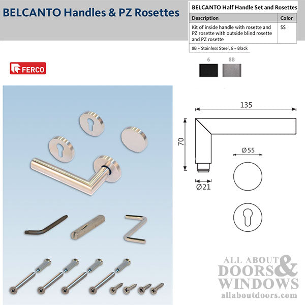 G-U / Ferco Belcanto Interior Handle Set, Key Operated Locks - Stainless Steel - G-U / Ferco Belcanto Interior Handle Set, Key Operated Locks - Stainless Steel