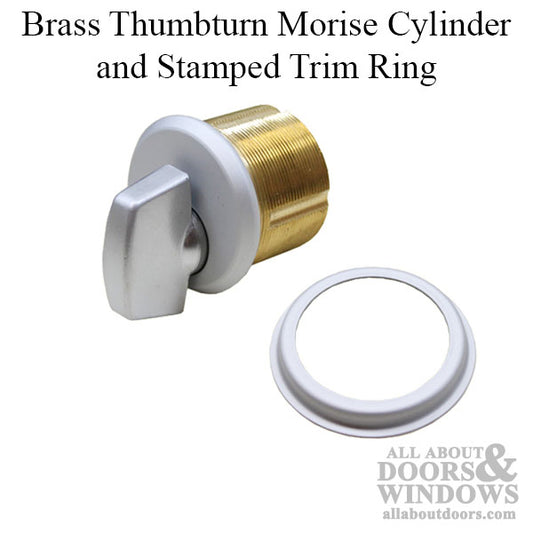 1" Brass Thumbturn Mortise Cylinder and Stamped Trim Ring - Choose Color