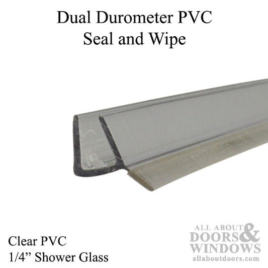 Co-Extruded Dual Durometer PVC Seal and Wipe for Shower Doors with 1/4" Thick Glass Clear Finish