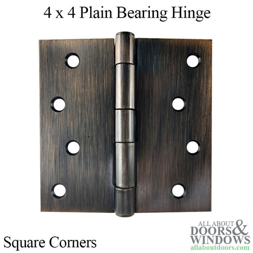 4 x 4 Plain Bearing Square Corner Residential Hinge, Pair, With Screws - Antique Bronze - 4 x 4 Plain Bearing Square Corner Residential Hinge, Pair, With Screws - Antique Bronze