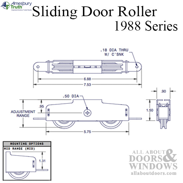 AmesburyTruth 1988 Series Tandem Roller for Sliding Patio Door - AmesburyTruth 1988 Series Tandem Roller for Sliding Patio Door