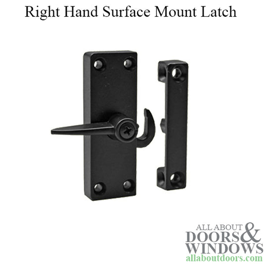 Right Hand Surface Mount Latch for Sliding Screen Door - Black