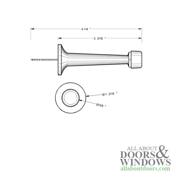 3-1/4 Baseboard Door Bumper Solid Brass - Choose Finish - 3-1/4 Baseboard Door Bumper Solid Brass - Choose Finish