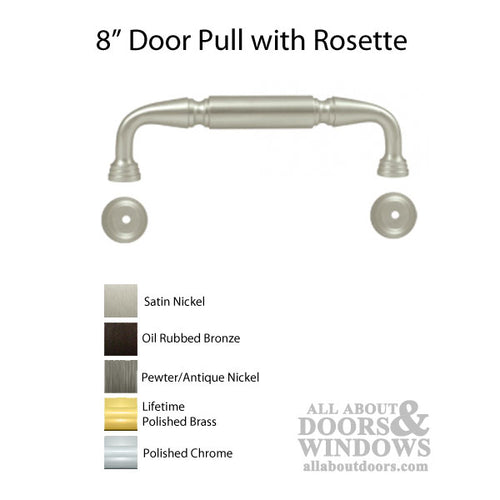 8'' Door Pull with Rosette, Solid Brass - Choose Finish - 8'' Door Pull with Rosette, Solid Brass - Choose Finish