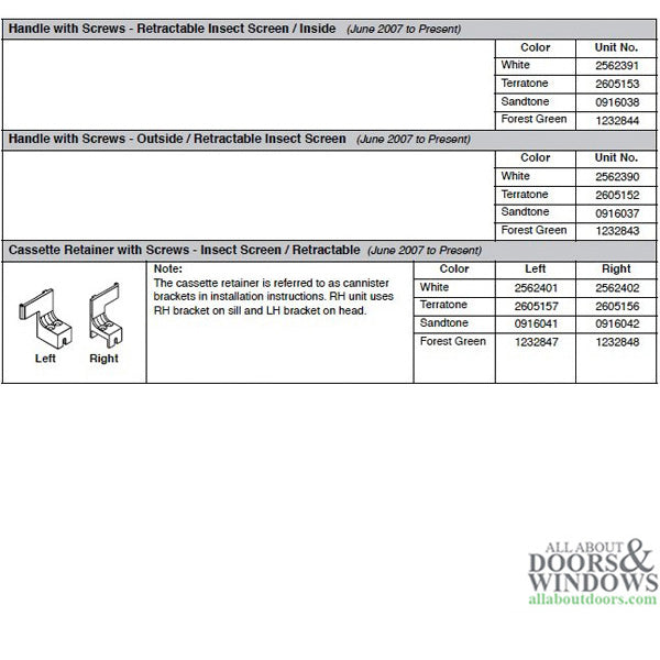 Cassette Retainer w/screws - Insect Screen Retractable - for Andersen FGD - Right - Terratone - Cassette Retainer w/screws - Insect Screen Retractable - for Andersen FGD - Right - Terratone