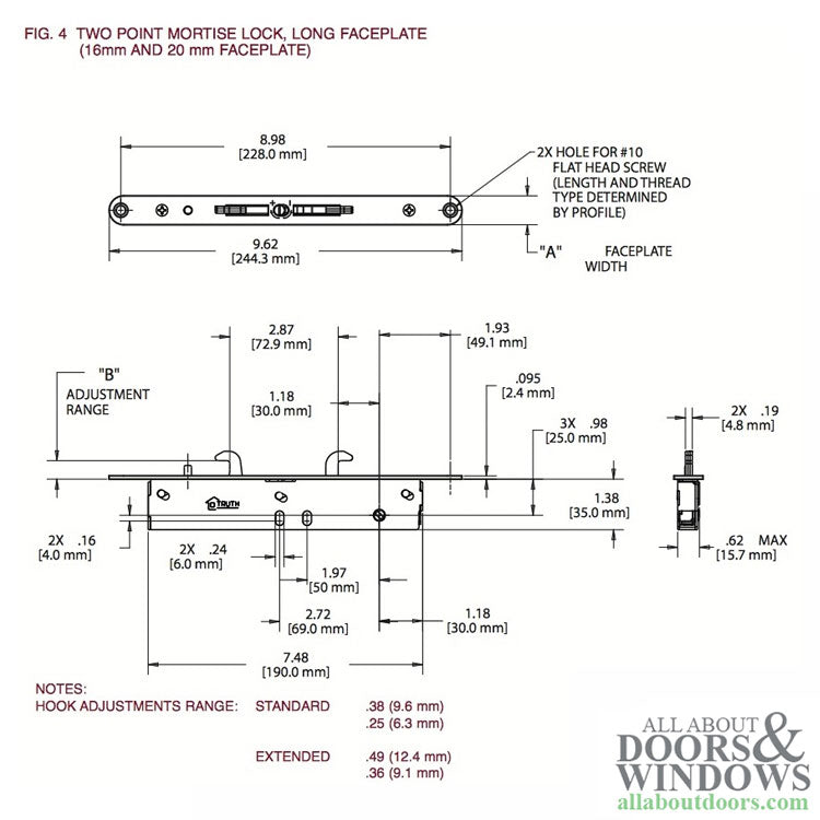 20mm Truth 13323 Nexus Double Hook, 2-Point Sliding Door Lock - Standard Adjustment - 20mm Truth 13323 Nexus Double Hook, 2-Point Sliding Door Lock - Standard Adjustment