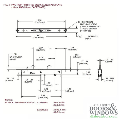 20mm Truth 13323 Nexus Double Hook, 2-Point Sliding Door Lock - Standard Adjustment - 20mm Truth 13323 Nexus Double Hook, 2-Point Sliding Door Lock - Standard Adjustment