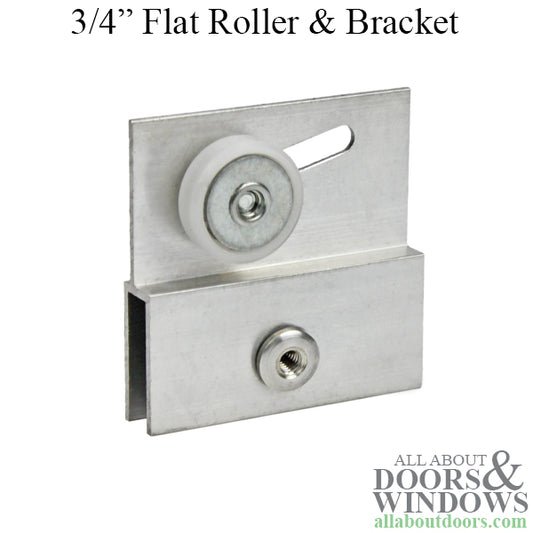 Flat Roller  w/ Bracket, Frameless Doors 3/4 Inch O. D.