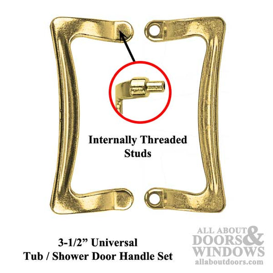 3-1/2 Inch Universal Shower Door / Tub Enclosure Handle Set - Brass