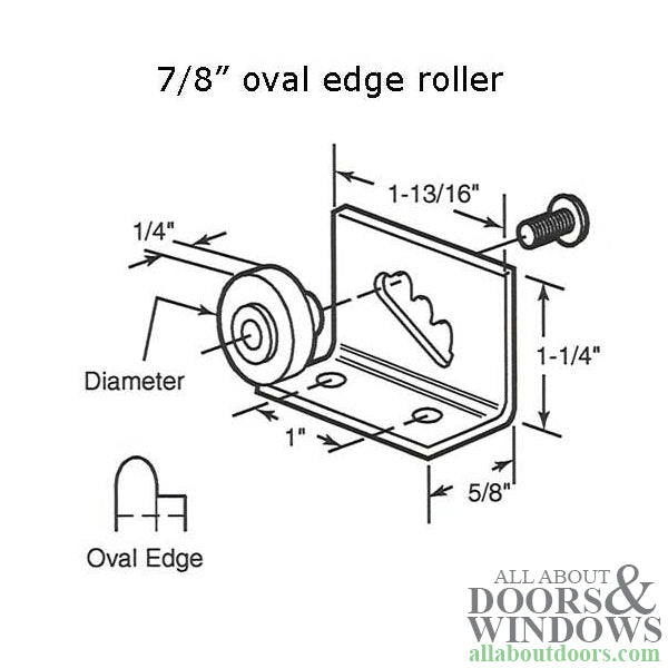 Shower door roller: 7/8 Oval Wheel w/ Bracket, TUB ENCLOSURE - Shower door roller: 7/8 Oval Wheel w/ Bracket, TUB ENCLOSURE