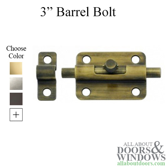 3" Barrel Bolt, Solid Brass - Choose Finish