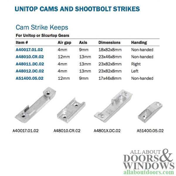 12mm Air Gap, 9mm Axis Non-Handed Cam Strike Keep - 12mm Air Gap, 9mm Axis Non-Handed Cam Strike Keep